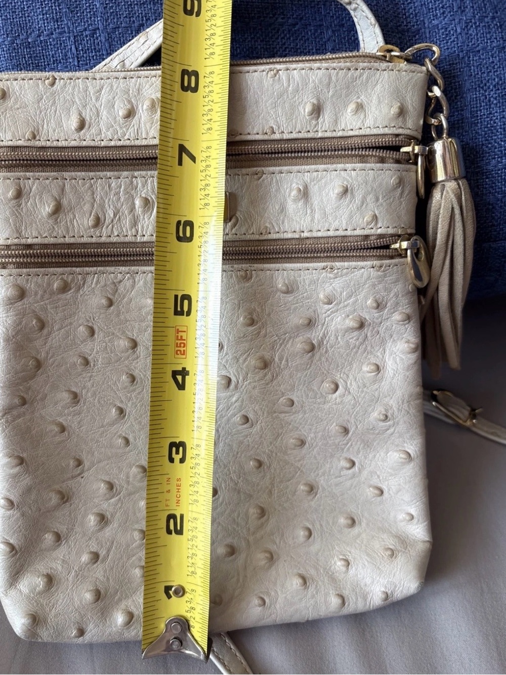 Vintage Bottega Fiorentina Italy Ostrich Leather Mini Crossbody Bag With Tassel - Picture 12 of 13
